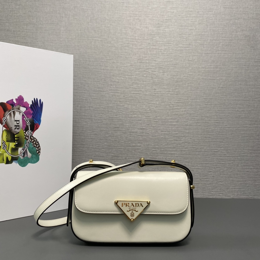 Prada Leather Shoulder Bag With Flap White 1BD339